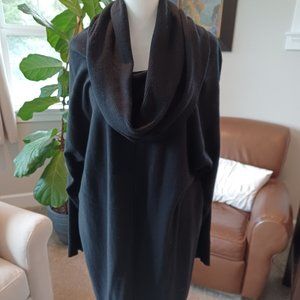 Merino wool black cowl neck dress, XL